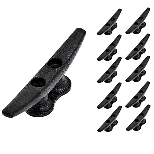 Qpuro 4 Inch Black Dock Cleat - Cast Iron Boat Cleats, Rope Cleat, Boat Dock Cleats - Ideal For Marine, Nautical Decor (10-Pack) #TOP4