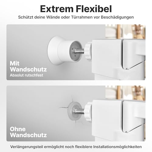 CHILDOO Wandschutzpads für Treppenschutzgitter ohne Bohren [inkl. Verlängerungsteilen, Anti-Rutsch] Elefantenfüße Babygitter Türschutzgitter Kindergitter Türgitter für Baby, Hunde | 2 Stück