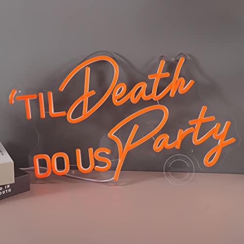 Image of Britrio Til Death DO US Party Neon Light Sign for Halloween Gothic Wedding Party Engagement Bridal Shower Banner,Bedroom Wall Decor Light 5V USB Powered with Dimmer Switch 17 IN Orange