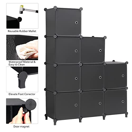 Anwbroad Cube Storage Organizer, 9-Cube Modular Diy Book Shelf With Doors, Closet Clothes Organizer, Plastic Storage Cubbies Cabinet For Living Room Bedroom Office Black Ulcs09Bm #TOP5