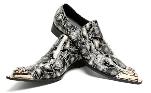 Santimon Mens Loafers Party Dress Slip On Shoes Casual Leather Metal Pointed Toe Wedding Ballroom Fashion Western Summer Shoes for Men 6