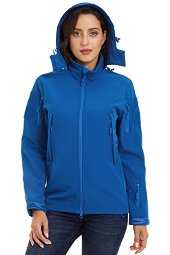 Tacvasen Women's Sports Warm Fleece Lined Softshell Jackets Coats Zipper Pockets Blue, L #TOP2