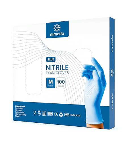 Kemes Einweghandschuhe Blau 100 Stück Nitrilhandschuhe Einmalhandschuhe Latexfrei Puderfrei für Lebensmittelbereiche, Medizin, Kosmetik und Haushalt (M)