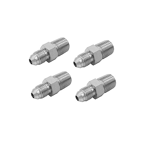 Image of (4-PACK) 2404-04-04 Hydraulic Hose Adapter Fitting 1 /4 inch Male JIC 37 Flare (7 /16 inch-20UNF) x 1 /4 inch Male (1 /4 inch-18NPTF) SAE Straight Pipe Joints Tube Connector Carbon Steel