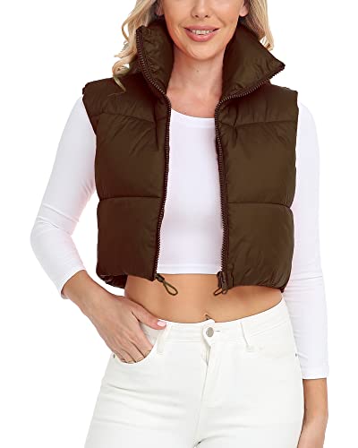 Xeoxarel Women's Crop Vest, Puffer Lightweight Zip Sleeveless Warm Outerwear Padded Gilet Chocolate Brown Xs #TOP17