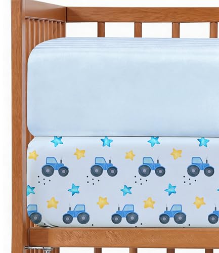Image of 2-Pack Mini Crib Sheets Fitted - Pack N Play Sheets for Pack and Play Mattress - Stretchy Soft Microfiber Playard Bedding - Mini Toddler Bed Cover for Boys & Girls - Oeko-Tex - 38 x 24in, Night Farm