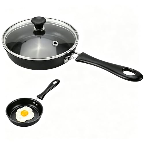 Sonhomay Egg Frying Pan, 4.7/6.3 Inch Single Egg Durable Small Cooking Pot with Handle Nonstick Frying Pan with Lid Covered Heat Resistant Small Skillet Portable Round Omelet Skillet for Stove