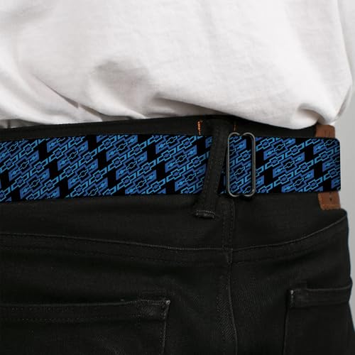 Buckle-Down Seatbelt Belt - Diagonal Retro Chevy Bowtie Monogram Black/Blues - 1.0" Wide - 20-36 Inches in Length4