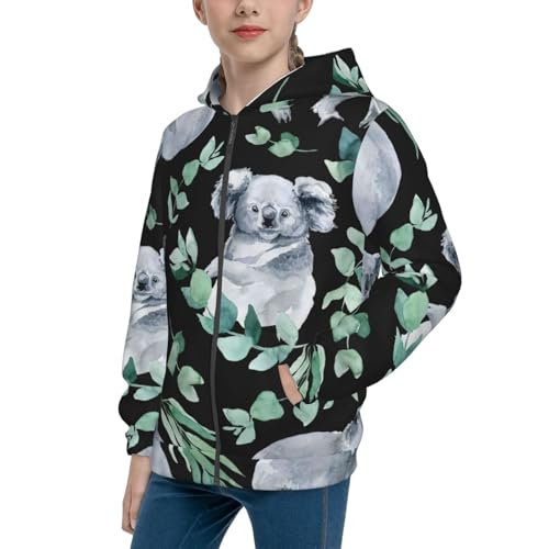 Cartoon Koala Bear Kids Pullover Hoodies Boys Zip Up Sweatshirts Girls Athletic Clothes with Pocket