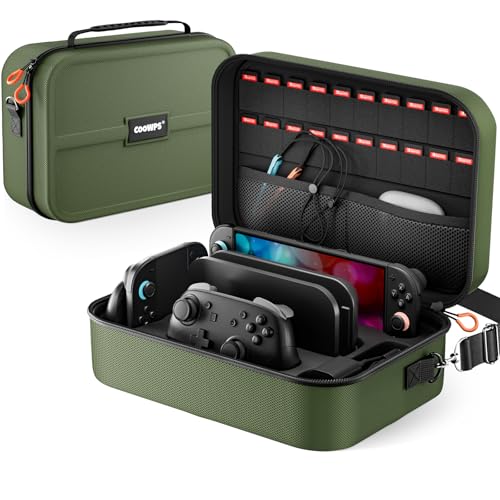 ZOZOVR Switch 2 Funda para Nintendo Switch 2 (2025), Estuche RíGida PortáTil con ProteccióN Total para Viajes, 20 Ranuras para Juegos , Bolsa Grande Antipolvo para Switch 2 Accesorios , Verde Oscuro