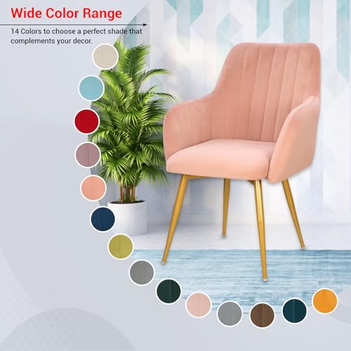 Image of Taboo Velvet Dining Chair Set of 2 | Upholstered Accent Arm Chairs | Soft Cushioned Seat with Backrest | Modern Velvet Fabric Chairs with Metal Legs | Living Room, Bedroom, Cafe & Restaurant | Peach