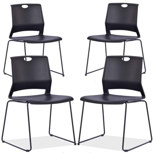 Black Stacking Chairs Set of 4, Plastic Waiting Room Chairs with Sled Base, Modern Office Guest Reception Chair for Waiting Areas, Break Rooms and Conference Rooms, Black.