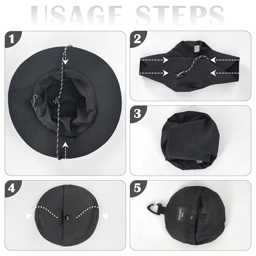 beifon Sonnenhut Damen UV-Schutz, Regenhut Damen Wasserdicht Schnelltrocknend, Fischerhut Herren Damen Faltbar Tragbar Anglerhut, Bucket Hat Sommerhut (DE/NL/SE/PL, Numerisch, 53, 59, 1 schwarz C)