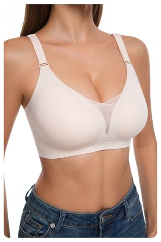 Jelly Bras for Women, Womens Deep V Bras Wireless Bra with Lace, Bralettes for Women with Support White