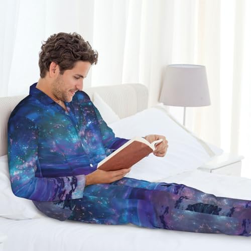 Pyjama homme anti-irritation doux boutonné imprimé étoiles