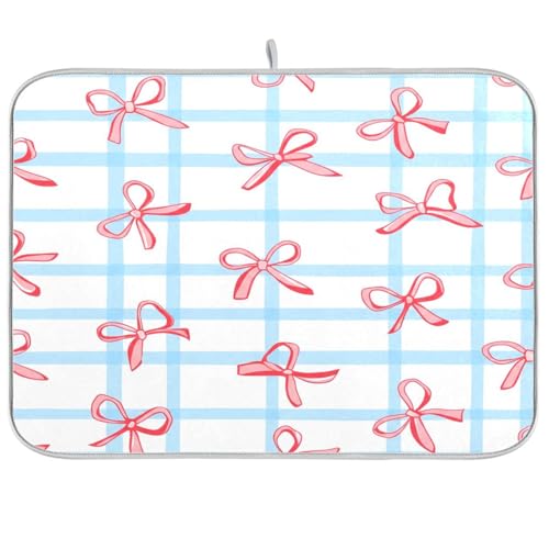 JUMBEAR Tapete de secado de platos, bonito moño de secado rápido, base absorbente para máquina de café, suela de goma antideslizante, tapete de secado absorbente para cocina, fregadero de 16 x 18