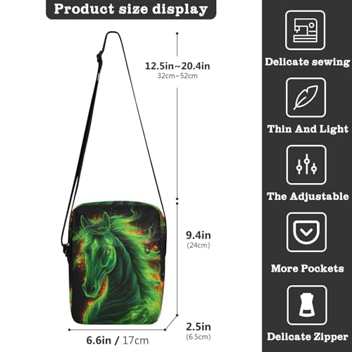 Crossbody Bag Green Fire Flame Messenger Bag for Women Men Purse Shoulder Bag Satchel Bag with Adjustable Strap 214B43303