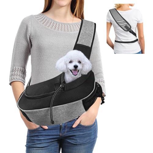 Image of Gloppie Dog Sling Carrier for Small Dogs - Hands Free Pet Carrier, Breathable Mesh Puppy Carrier Bag for Cats and Dogs Up to 10 lbs, Travel & Vet Visits, Grey, Medium