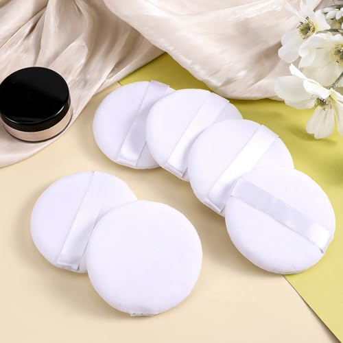 6 Stk Große Flauschiger Puderquaste,8cm Runde Puderquaste,Ultraweich Waschbare Wiederverwendbare Puderquaste,Baumwoll Puderquaste,Lose Puderquaste Körper Puderquaste,für Nass Trocken Make up Werkzeug