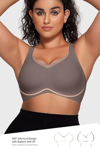Image of Vertvie Wireless Bras Women Seamless Jelly Supportive Mesh Crossover Bra No Underwire Push Up Full Coverage T-Shirt Bralette