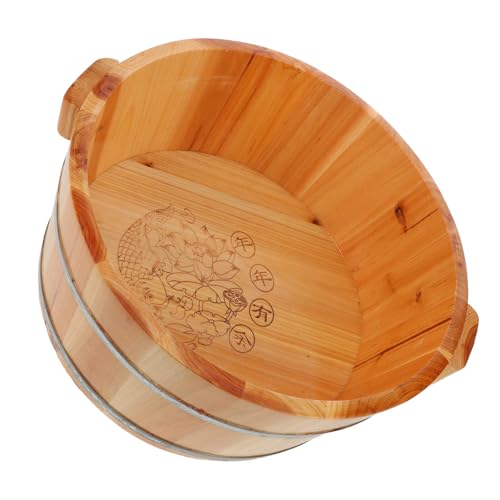 HOMSFOU Barril para Baño de Pies de Madera Maciza, Cubo de Pedicura de 36 Cm de Diámetro y 16 Cm de Alto, Bañera Masajeadora Portátil para Uso Doméstico y Viaje, Lavabo para Pies