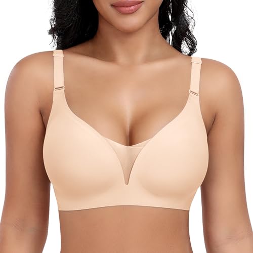 Image of Wireless Bras for Women Lace V Neck No Underwire Push Up Bra Seamless Braslettes Full Coverage Plus Size Everyday Bras S-3XL
