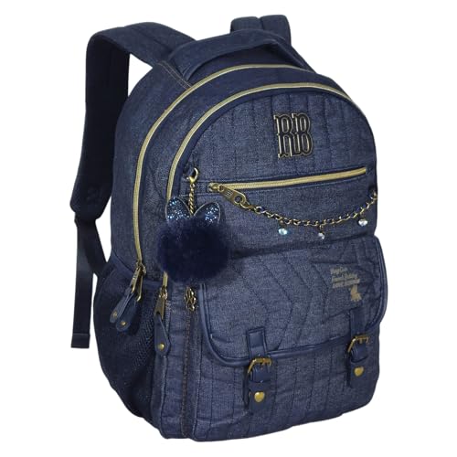 Mochila Feminina Jeans Rebecca Bonbon Grande 47x35x20 Escolar Passeio Reforçada