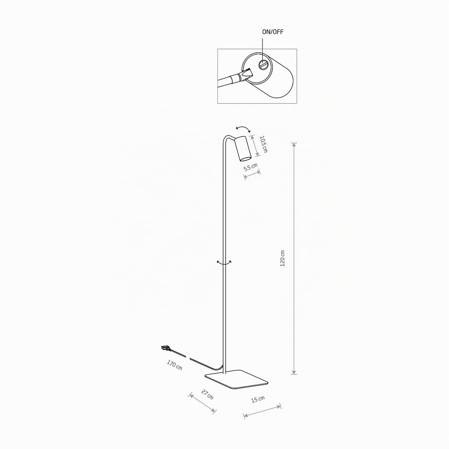 Licht-Erlebnisse Kleine Stehlampe Wohnzimmer, Schwarz, Metall, Steh Leselampe, Spot, schwenkbar, Kabelschalter, GU10, minimalistisch, Schlafzimmer, Leseleuchte