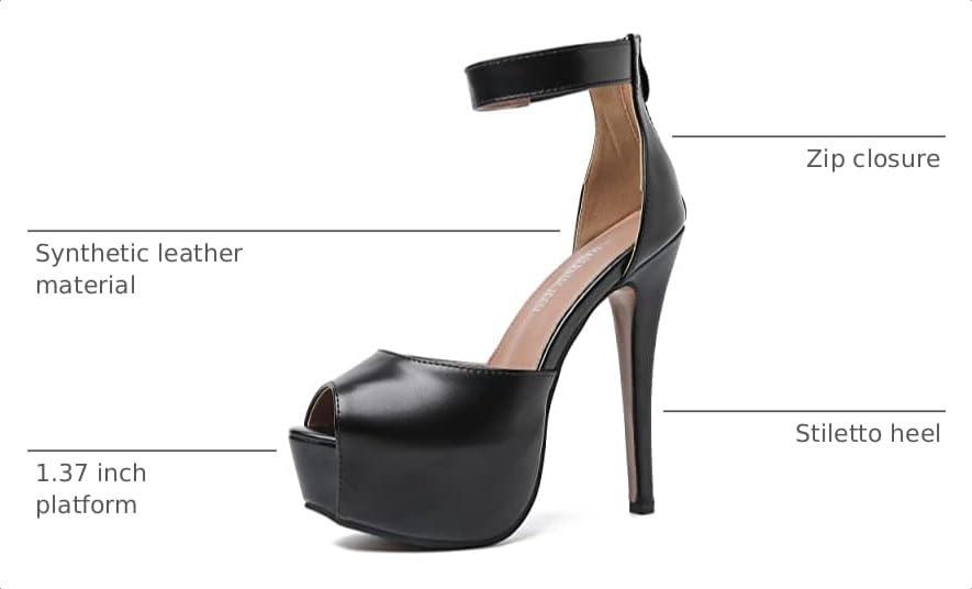 Image of MAIERNISI JESSI Women's Platform High Heel Sandals, Ankle Strap, Peep Toe, Stiletto Heels, Zip
