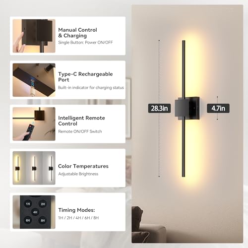 Image of Torchlet Battery Operated Wall Sconces Set of 2, Rechargeable Wall Lights
