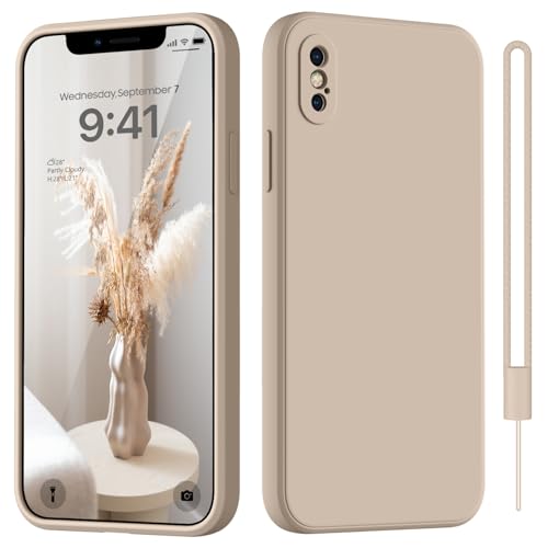 HGH für iPhone X/XS Hülle Silikon mit Lanyard Handyhülle für iPhone X/XS Dünn Rundumschutz mit Microfiber-Innenfutter Kratzfest Schutzhülle Case 5.8 Khaki