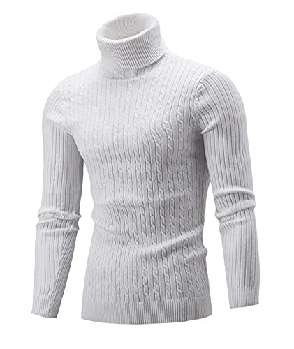 SOMTHRON Men's Slim Fit Turtleneck Sweater Cable Knitted Twisted Thermal Solid Long Sleeve Pullovers Tops