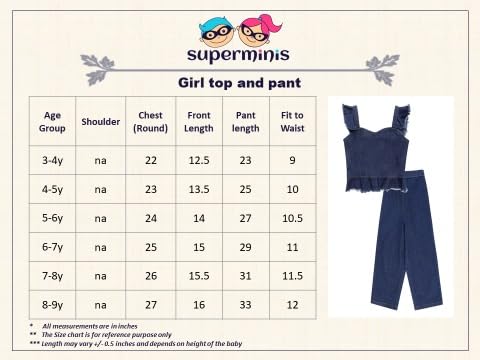 Image of superminis Girl's Denim Solid Top And Trouser Co-Ords Set Dress | Stylish & Comfortable