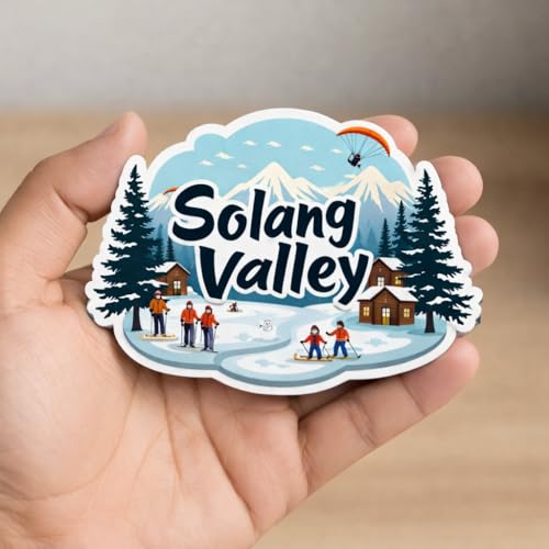 Image of Naxon Solang Valley Theme Souvenir Wooden Fridge Magnet | Snow Adventure & Himalayan Valley Design 3x3 Inch Refrigerator Magnet for Kitchen & Home Decor | Travel Gift from Himachal Pradesh | Pack of 1
