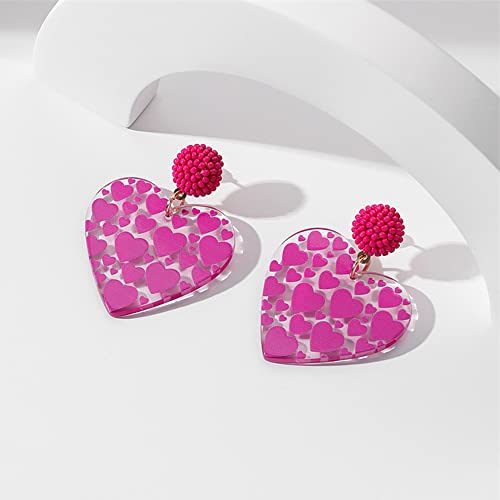 Chanaiqw Acrylic Heart Earrings Dangling Heart Drop Earrings For Women Love Heart Dangle Earrings Valentine's Day Mother's Day Gift (Pink) #TOP6