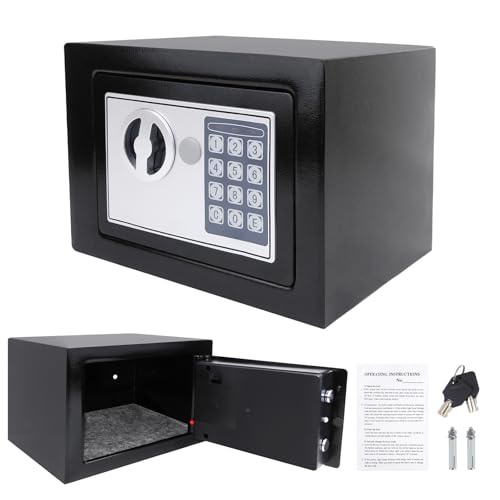 Electronic Safe 4.6L Digital Security Safe Box with Keypad and Emergency Override Key, Safe Boxes for Home Safe Box Fireproof, Portable Safe Box for Travel Home Office Hotel, 17x23x17cm, Black