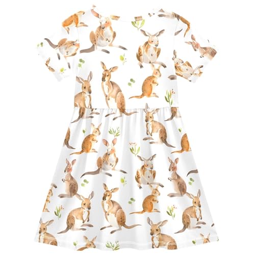 ALAZA Cartoon Kangaroo Toddler Girls Dress Short Sleeve A-line Dress 2-8 Years2
