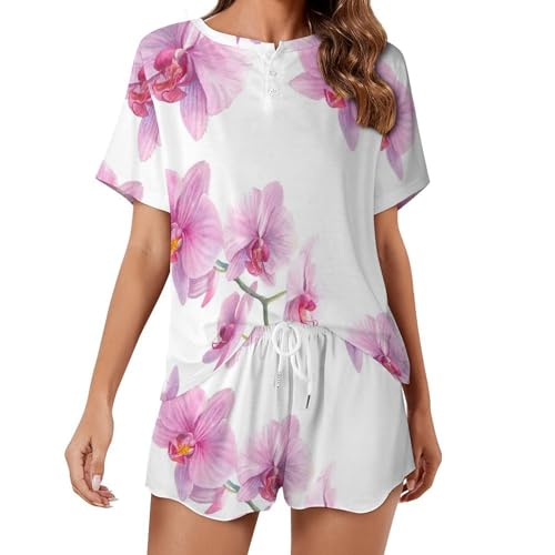 Pyjama court fleurs aquarellées femme en coton léger pour l'été