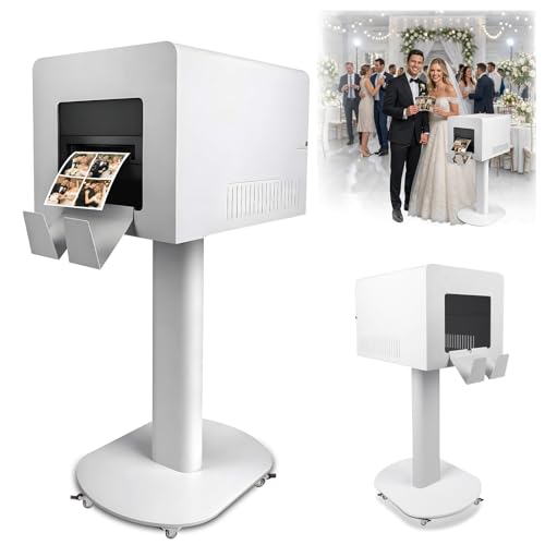 ROOMEDAL Photo Booth Printer Stand Professional Heavy Duty Metal Printer Stand for DNP DS620A RX1HS QW410 HiTi P525L Photobooth Printer Holder with Wheels for Wedding Party & Event Setup (White)