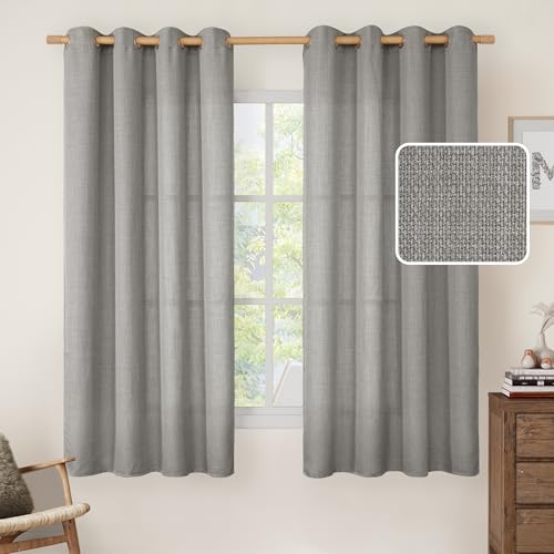 Image of LAMIT Faux Linen Curtains for Bedroom, Grommet Thick Linen Drapes Sheer Light Filtering Privacy Window Treatments Curtains for Living Room, Set of 2 Panels (52 x 63 Inch, Grey)