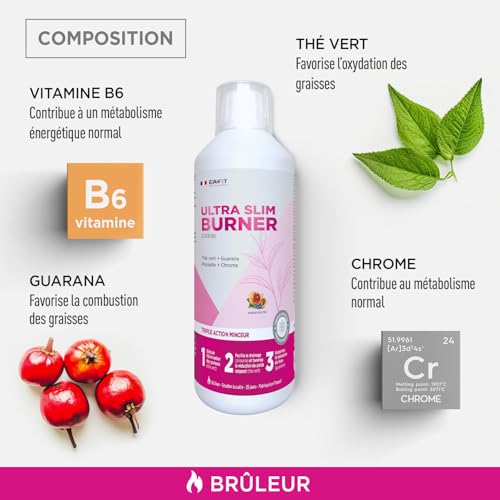 EAFIT MINCEUR Ultra Slim Burner - Complément Alimentaire Bien Être, Formule Minceur + Anti-Retention d'Eau - Perte de Poids Naturelle et Sculpture du Corps - Fabriqué en France - Saveur Fruitée 500ml – Image 5
