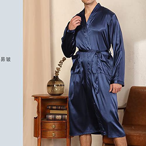Robe for Men Big and Tall Wrap Style Mid-Length Satin Kimono Spa Bathrobe Casual Fashion Long Sleeve Loungewear3