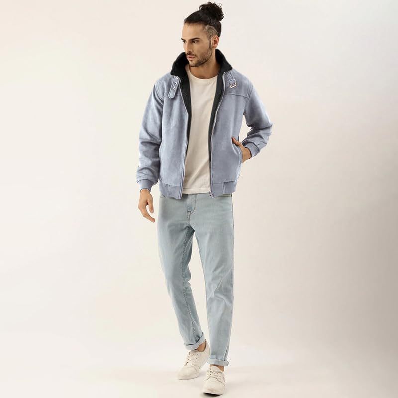 Image of CAHOOT Men's Front Zipper Jacket with Fleece for Casual Wear | Long Sleeve | High Neck | Zipper Closure | Suede Jacket Crafted with Comfort Fit for Everyday Wear
