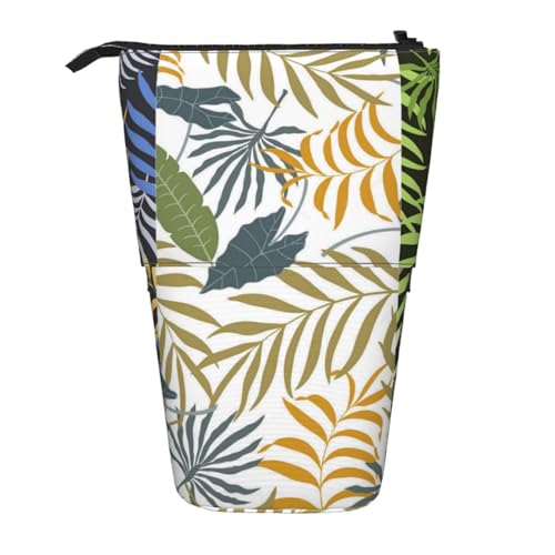 YXDVPALNE Tres Hojas Tropicales,Estuche telescópico para lápices, Soporte para lápices con Cremallera.