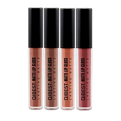 Matte Liquid Lipstick Set, Qibest 4 Colors Waterproof Long Lasting Nude Lipsticks Non-Stick Cup Lip Gloss(Kit 4)