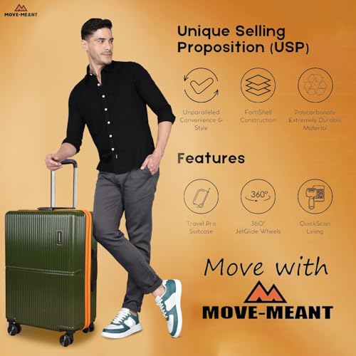 Image of Move-Meant Set of 3 Glide Small Cabin,Medium & Large Check-in Suitcase | 55 Cm,66 Cm & 75 Cm| 360 Degree 8 Wheels Number Lock Polycarbonate MAT. Green Trolley Bag | Luggage for Travel - Pack of