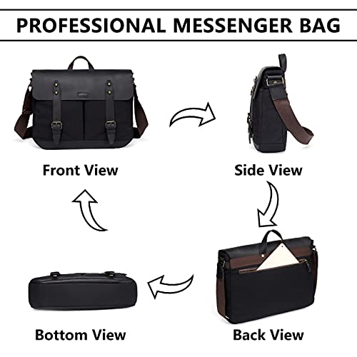Bolsa Mensageiro de Couro e Lona para Homem, VASCHY Bolsa para Laptop de 15,6 Polegadas Bolsa de Omb
