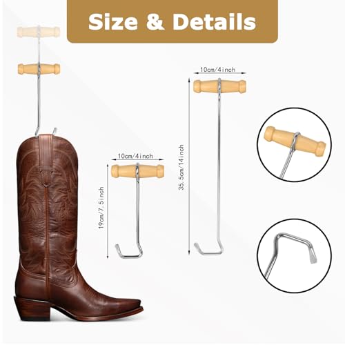 Cipherwest 7.5″ Wood Handle Stainless Steel Boot Hook – Boot Puller for Cowboy, Riding & Work Boots – Durable Chrome-Plated Metal, Handy T Grip（2 Hooks） by Cipherwest - Image 2