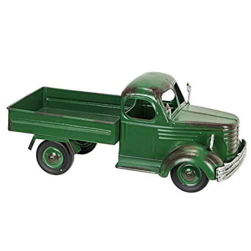 Zeckos Metal Truck Planter, 14 Inch Weathered Green Vintage Pickup