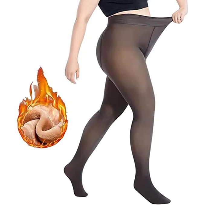 sunex Women/Girl Warm Fake Translucent Winter Thermal Stockings || Dual Tone Skin Effect Pantyhose Leggings || Opaque High Waisted Stretchy Plus Size Stockings (Free Size 34-38) Black-picture-30